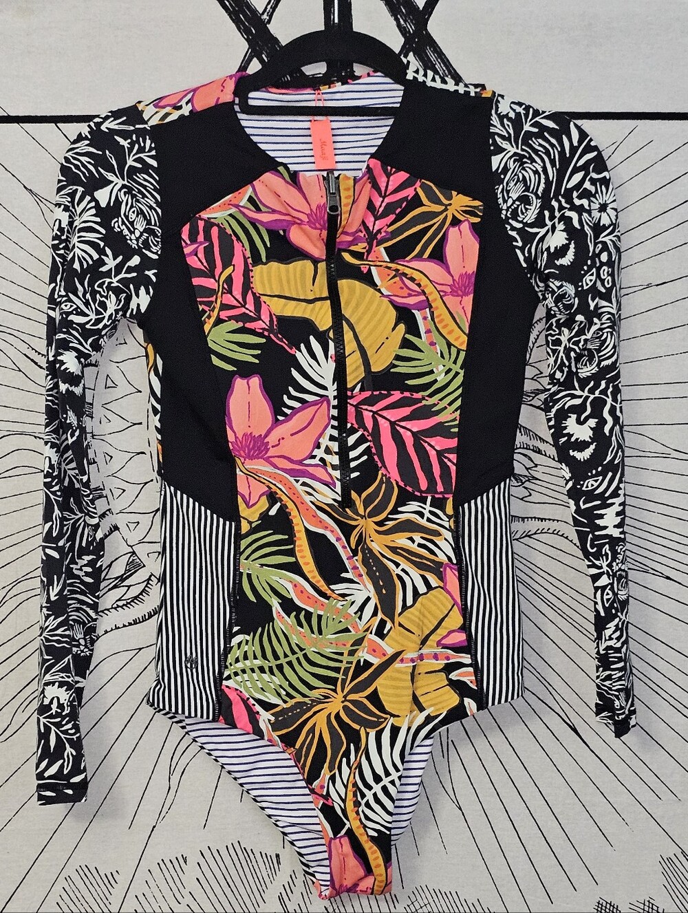 Maaji Women's Multicolor Floral Long Sleeve Reversible One Piece Swimsuit Size M